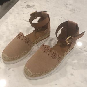 See By Chloe laser cut floral suede flat form
